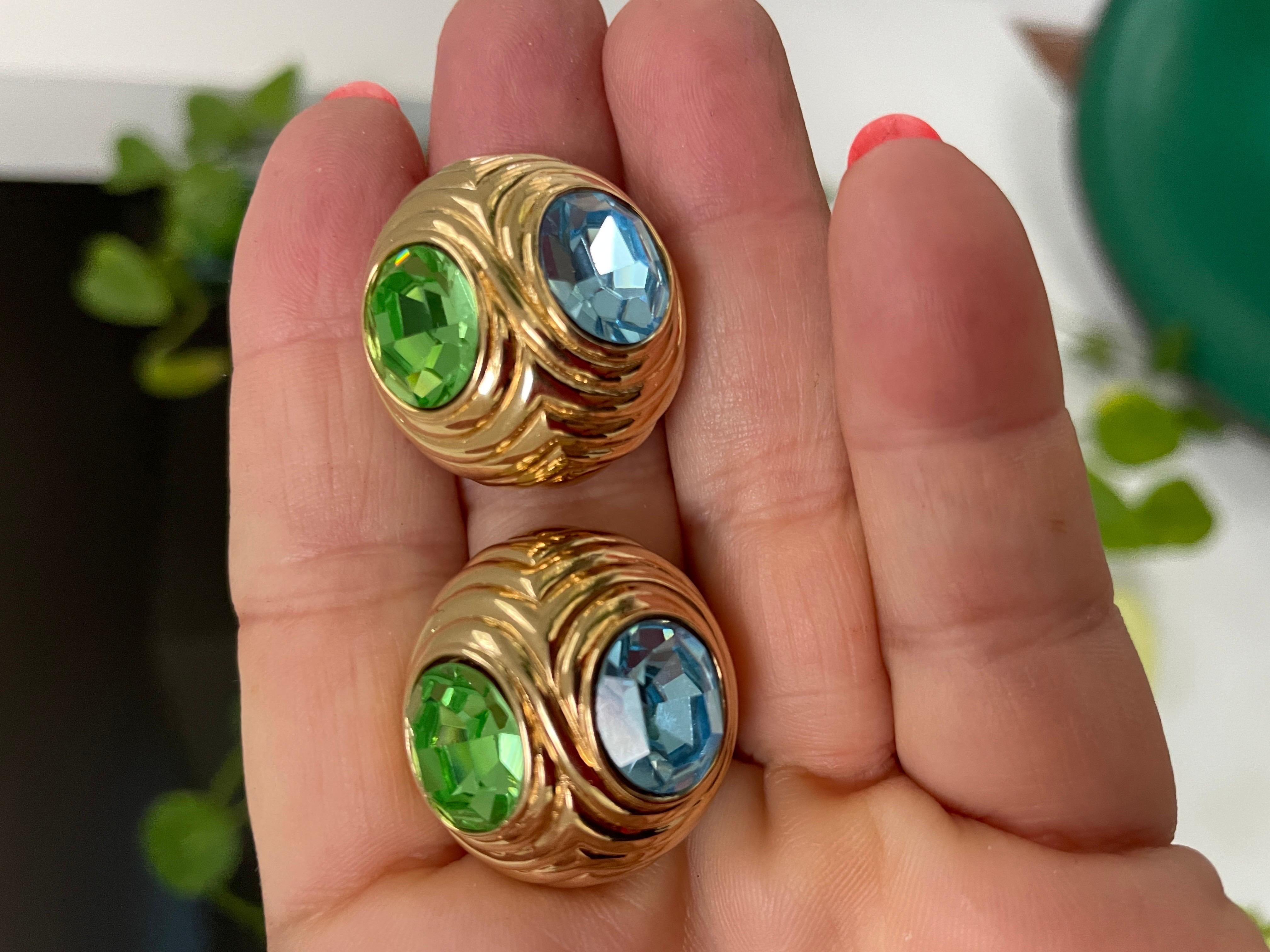 Ciner Earrings Blue & Green Swarovski Crystal New, Never worn In New Condition For Sale In Wallkill, NY