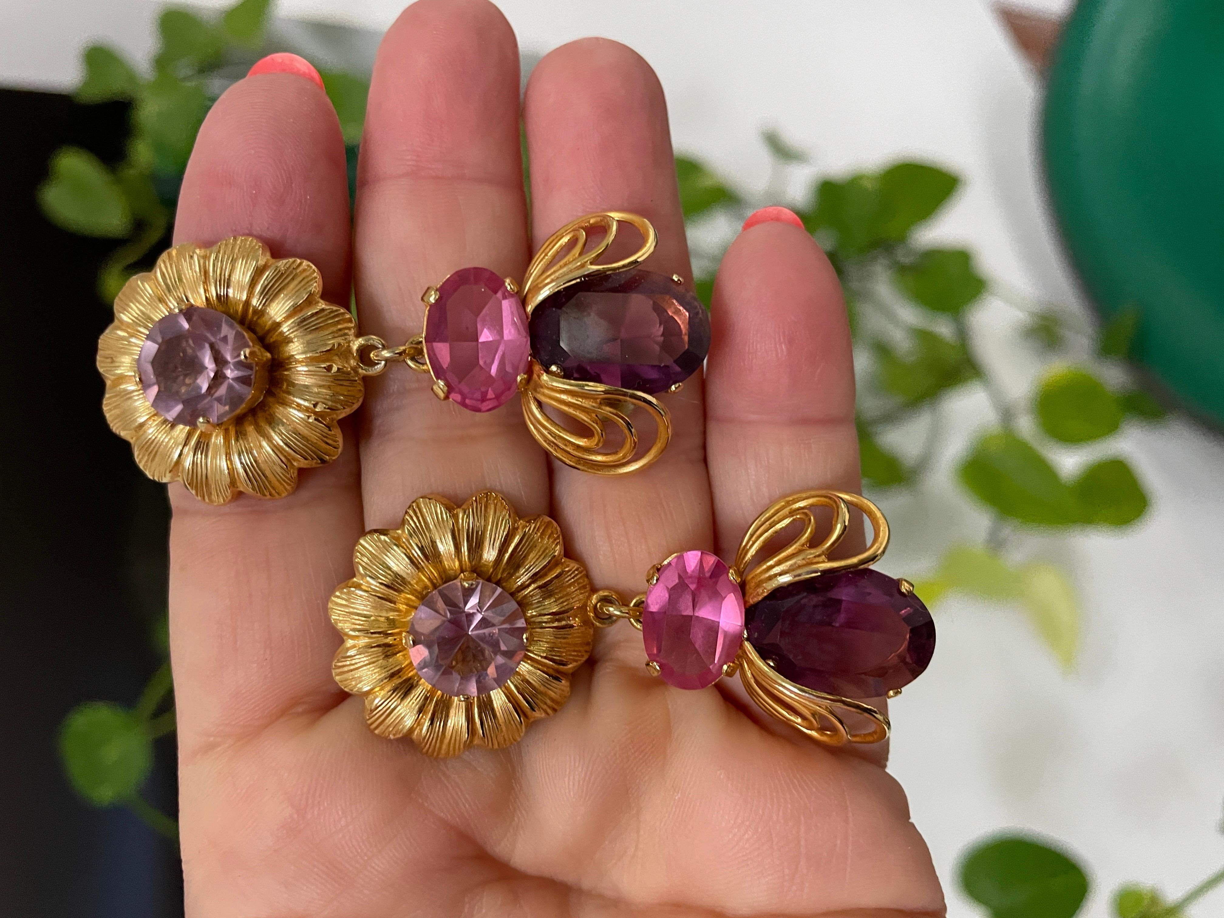 Philippe Ferrandis Vintage 1990s Purple Pink Earrings Never worn Paris France In New Condition For Sale In Wallkill, NY