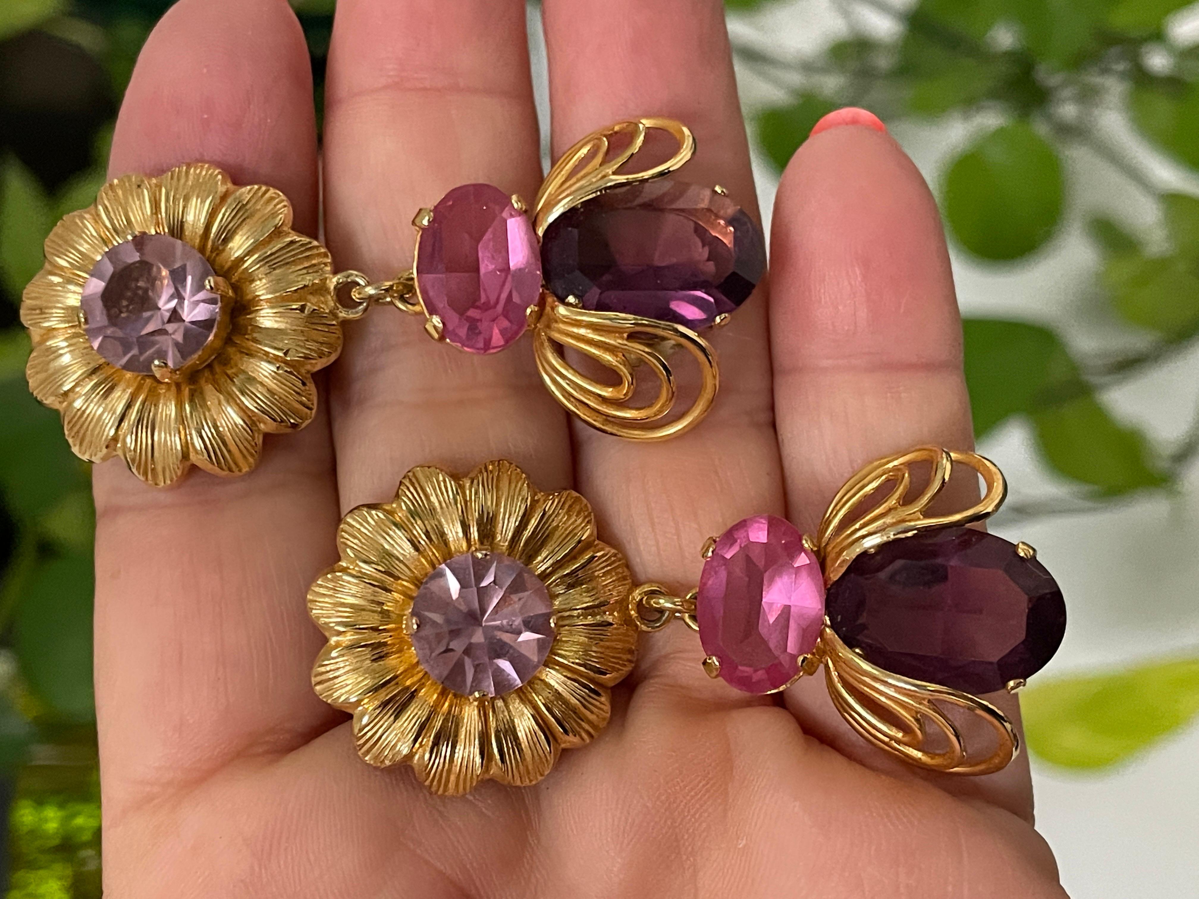 Women's Philippe Ferrandis Vintage 1990s Purple Pink Earrings Never worn Paris France For Sale