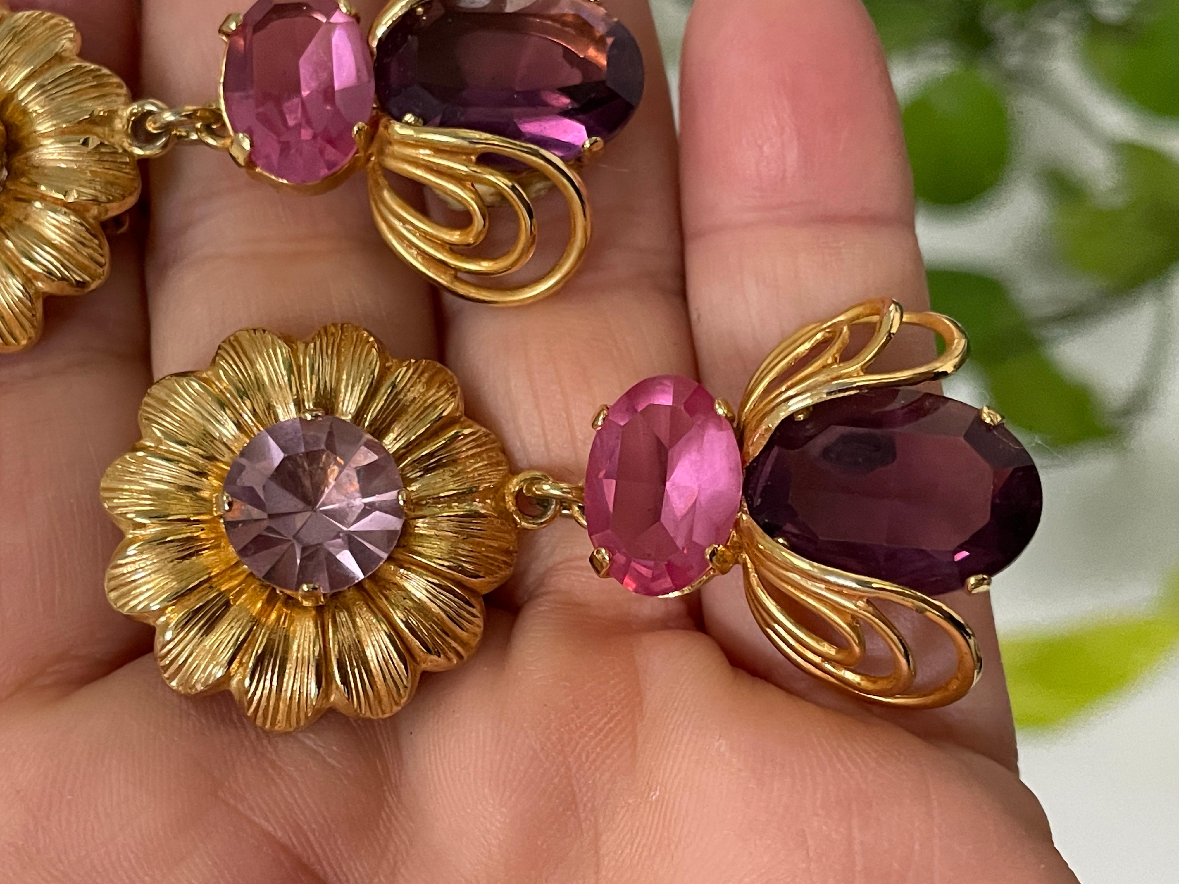 Philippe Ferrandis Vintage 1990s Purple Pink Earrings Never worn Paris France For Sale 1