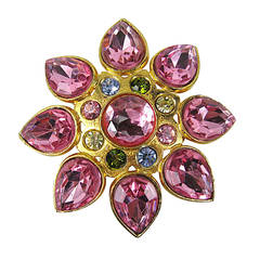 1980's R J GRAZIANO Pink FLORAL Brooch Pin Gold Tone 8
