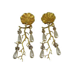 Massive Philippe Ferrandis Chandiler Barqoue Pearl Earrings New Old stock 7