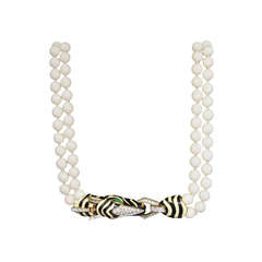 Never worn Ciner Crystal Double Strand Zebra Necklace Goldtone 1980s 1