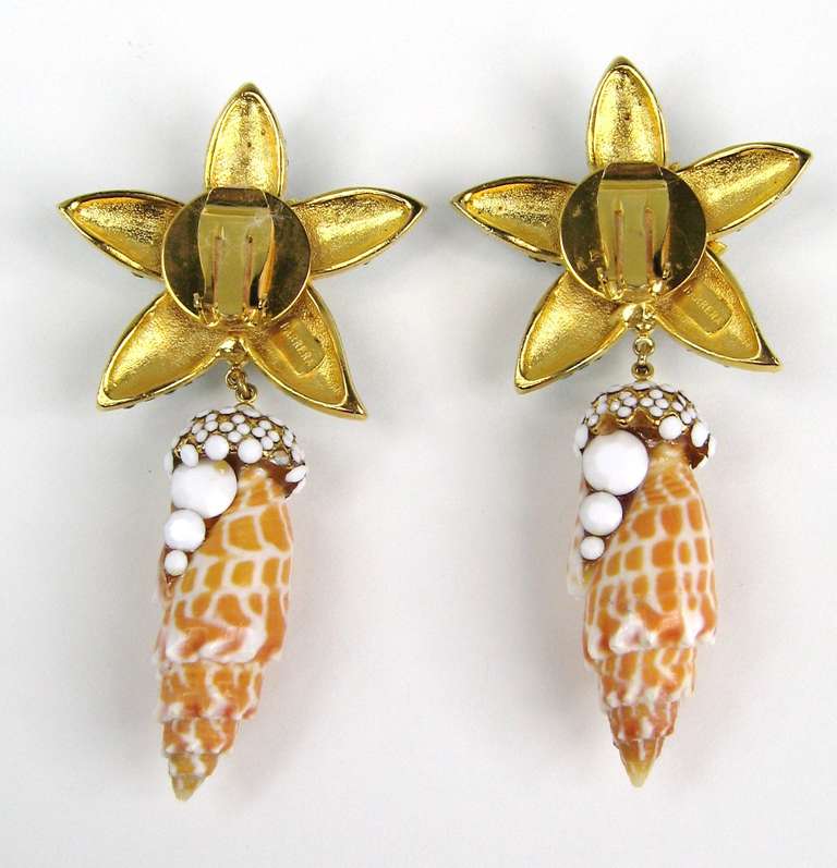Massive Barrera Starfish Shell Dangle Earrings Real Shells 2