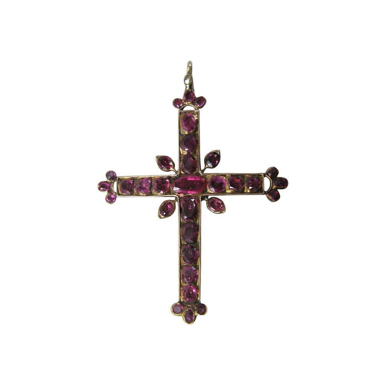 Very Early 1800's 14K Gold Ruby Diamond Cross, All Mine cut stones For ...