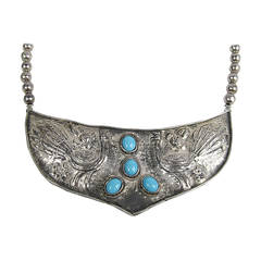 Sterling Silver Hammered Turquoise shield Necklace Hand Made 4