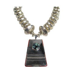 Jim Harrison Spider Web Turquoise Navajo Pendant Necklace 3