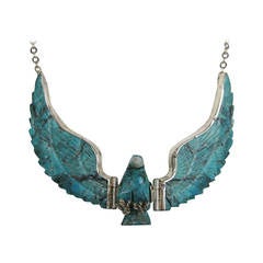 Navajo Sterling Silver Flying Eagle Necklace Pendant Tribal Turquoise 11