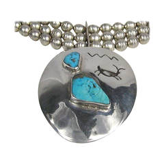 Massive Pawn 1960s Sterling Turquoise Beaded Necklace 8