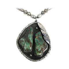 Navajo Sterling silver Hachita turquoise Drop Necklace 11