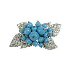 1940s Miriam Haskell Turquoise glass Brooch 1