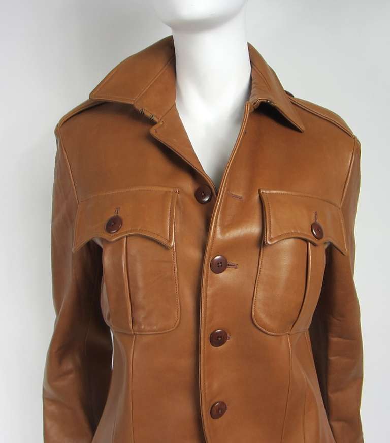 1990s Ralph Lauren Cropped Brown Lamb Leather Jacket For Sale at 1stdibs