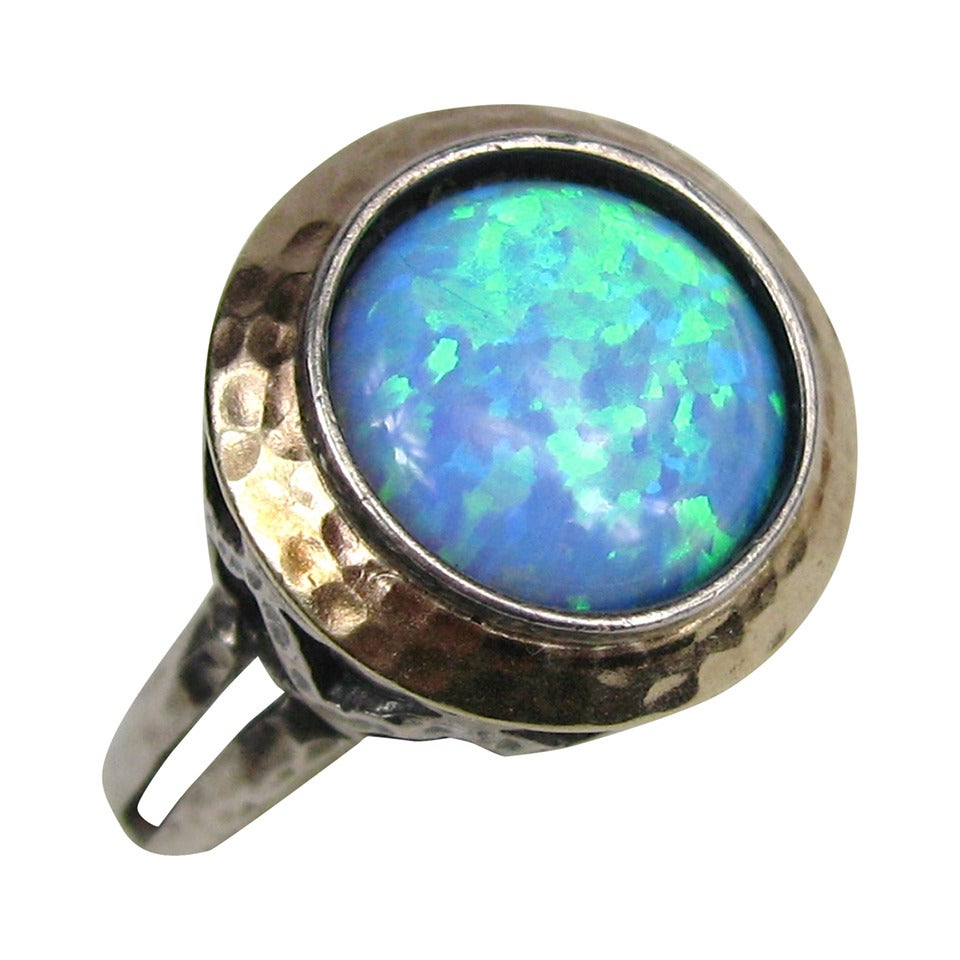 Sterling and Gold Opal Bezel Ring For Sale at 1stdibs