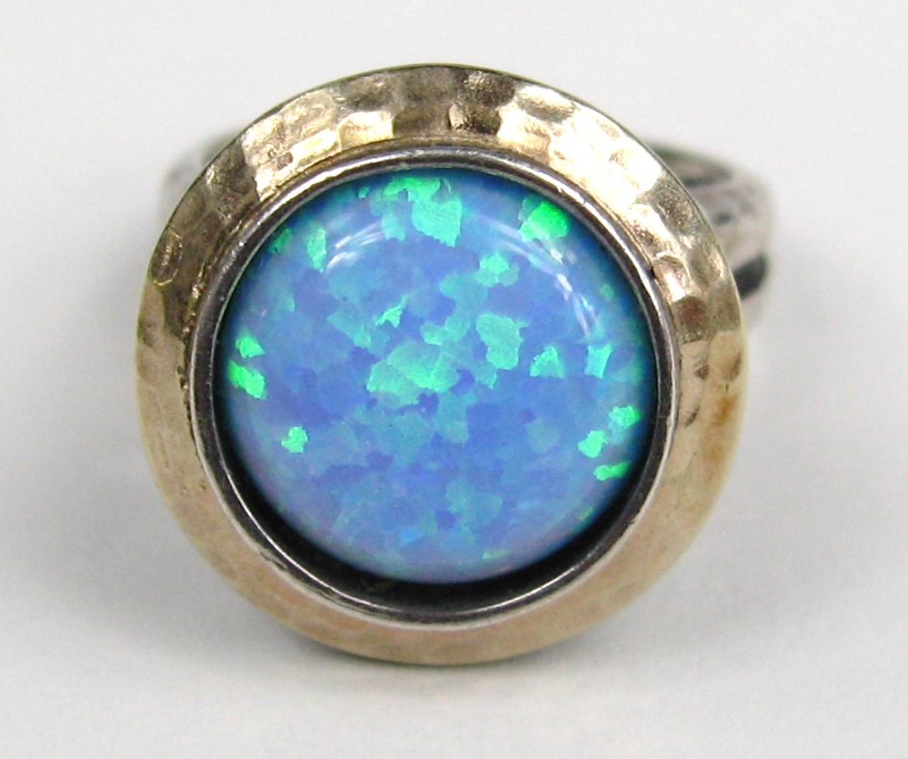 Sterling and Gold Opal Bezel Ring For Sale at 1stdibs