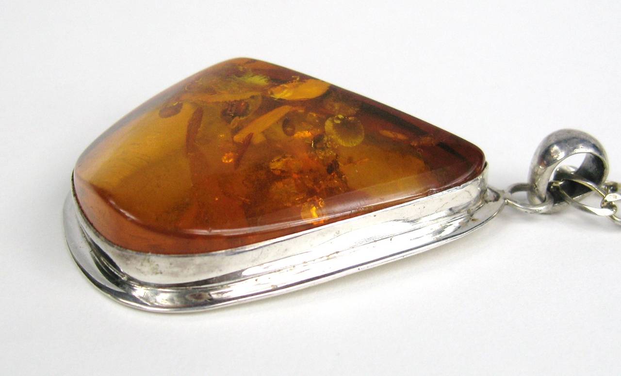 Women's Massive Amber Sterling Silver Necklace Pendant