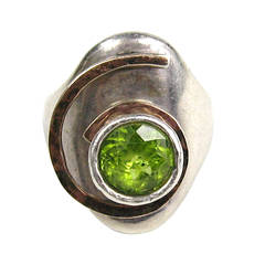 Sterling 
Gold Peridot Bezel Set Ring