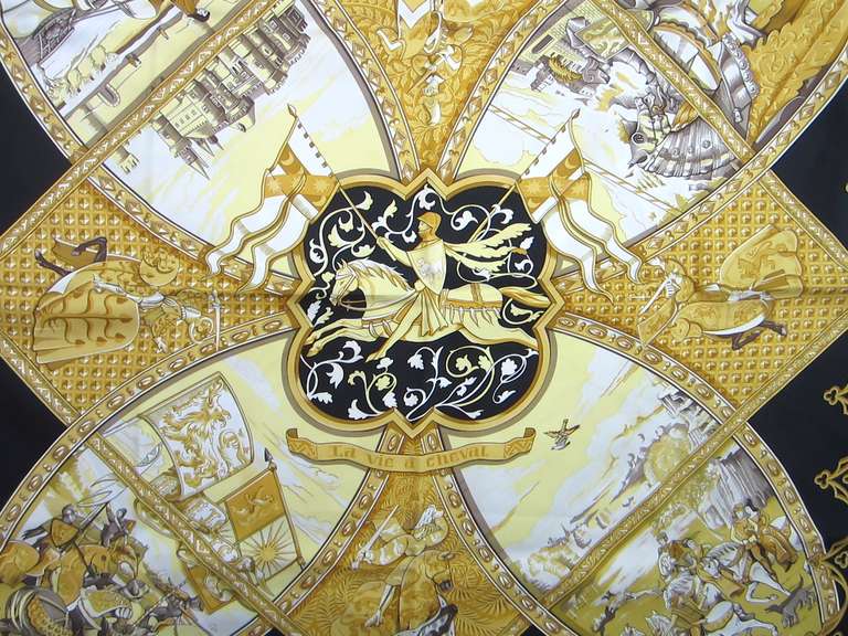 Hermes Silk Scarf New Old stock 
   Issued 2001, 
*Equestrian Horses
* Mythology Fantasy
Measuring 36 in x 36 in
Any questions please call, email or hit contact 