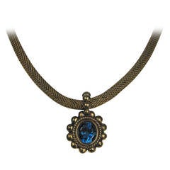 Stephen DWECK  Blue Topaz Bronze Mesh Necklace New Old Stock 1997