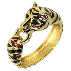 Ciner New Old Stock Enameled Tiger Cuff Bracelet 3