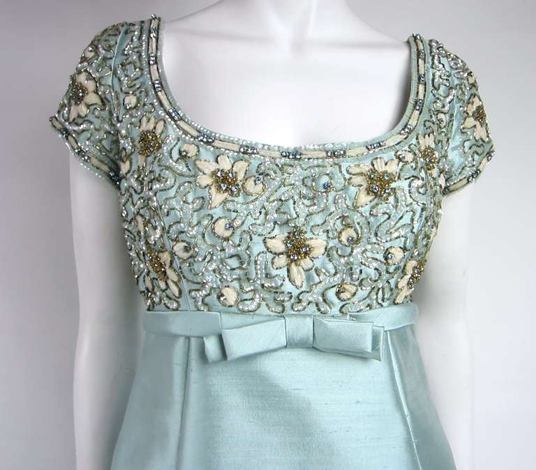 Blue Stunning 1960s Silk 2 Piece Opera Coat & Empire Waist Gown