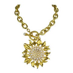 Karl Lagerfeld Gold Glid Sunflower Necklace New Old Stock 12