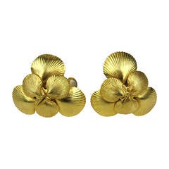 1980's Dominique Aurientis Gold Gilt Sea shell Earrings New old stock 10