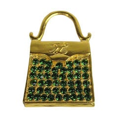 Karl Lagerfeld Gold Gilt and Glass Handbag brooch New Old Stock 1990s 5