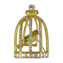 Karl Lagerfeld Gold Gilt Caged bird brooch pin New Never Worn 1900s 