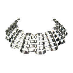 Vintage Wide caged sterling silver Mexican necklace Choker 3
