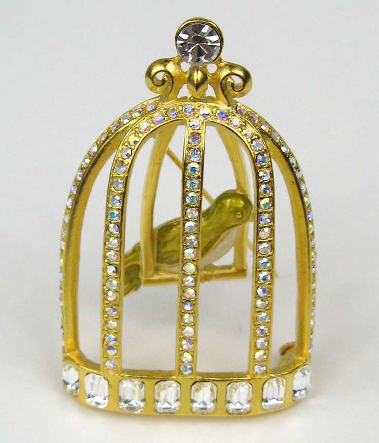 Karl Lagerfeld Gold Gilt Caged bird brooch pin New Never Worn 1900s