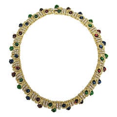 Ciner Swarovski Crystal Gilt Cabochon Necklace New Old Stock 7