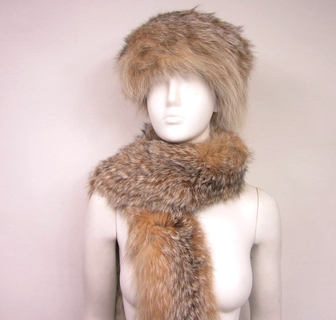 Awesome vintage Coyote Scarf & Matching Russian Hat Labeled Mr. Marc Lord & Taylor
Soft and supple 
The scarf measures 80