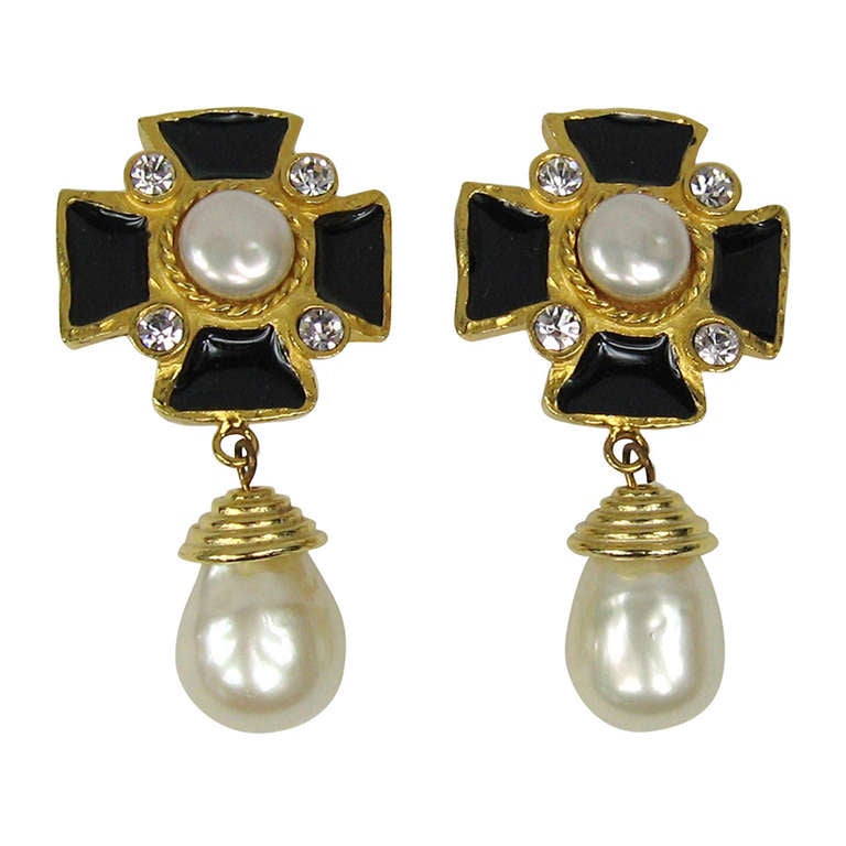 Yosca Gilt Gold Maltese Cross Earrings New Old Stock