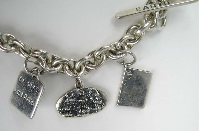 Heavy Sterling Silver Charm Bracelet "Better for the Earth" Susan