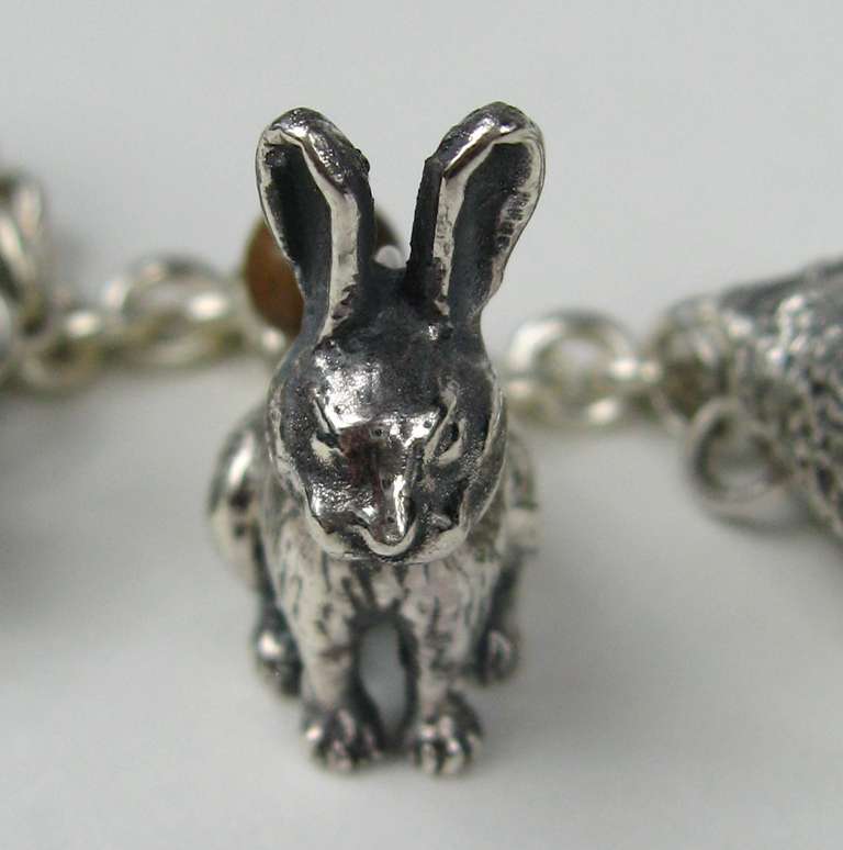Sterling Silver3-D  Charm Bracelet Animals Susan Cummings 1980s In New Condition In Wallkill, NY
