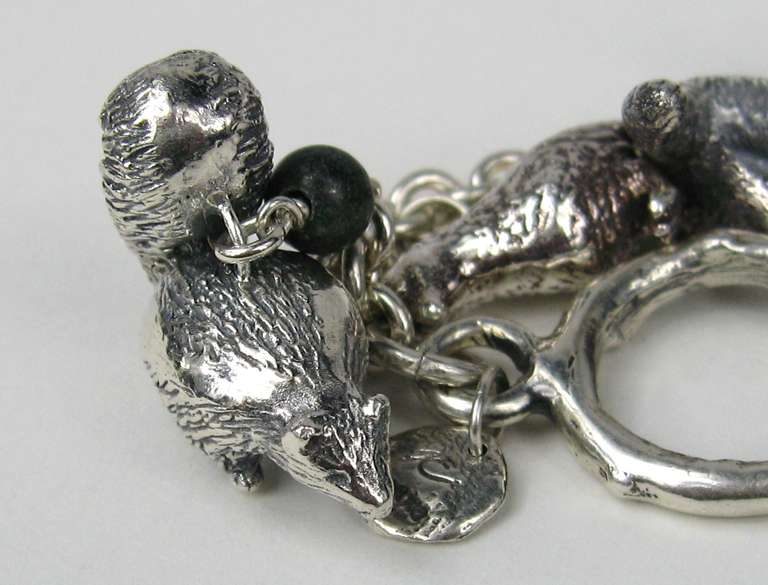 Sterling Silver3-D  Charm Bracelet Animals Susan Cummings 1980s 2