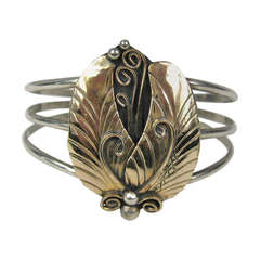 Native American Pawn 14K gold & Sterling silver Southwestern cuff Bracelet 7