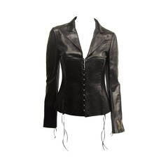 ROBERTO CAVALLI Black leather cropped biker jacket S 3