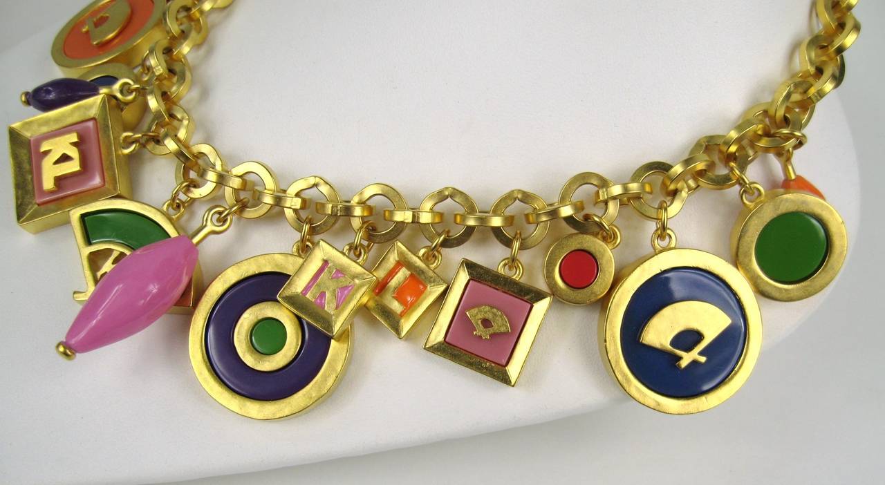 Vintage Karl Lagerfeld Enameled Charm Necklace 1980s New never worn For