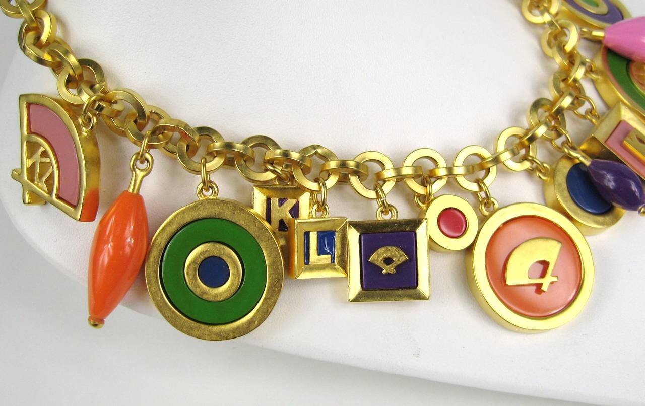 Vintage Karl Lagerfeld Enameled Charm Necklace 1980s New never worn For