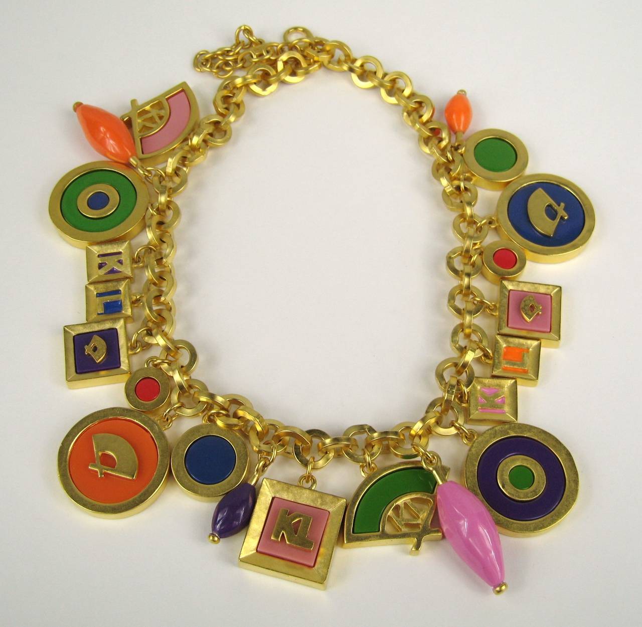 Vintage Karl Lagerfeld Enameled Charm Necklace 1980s New never worn For