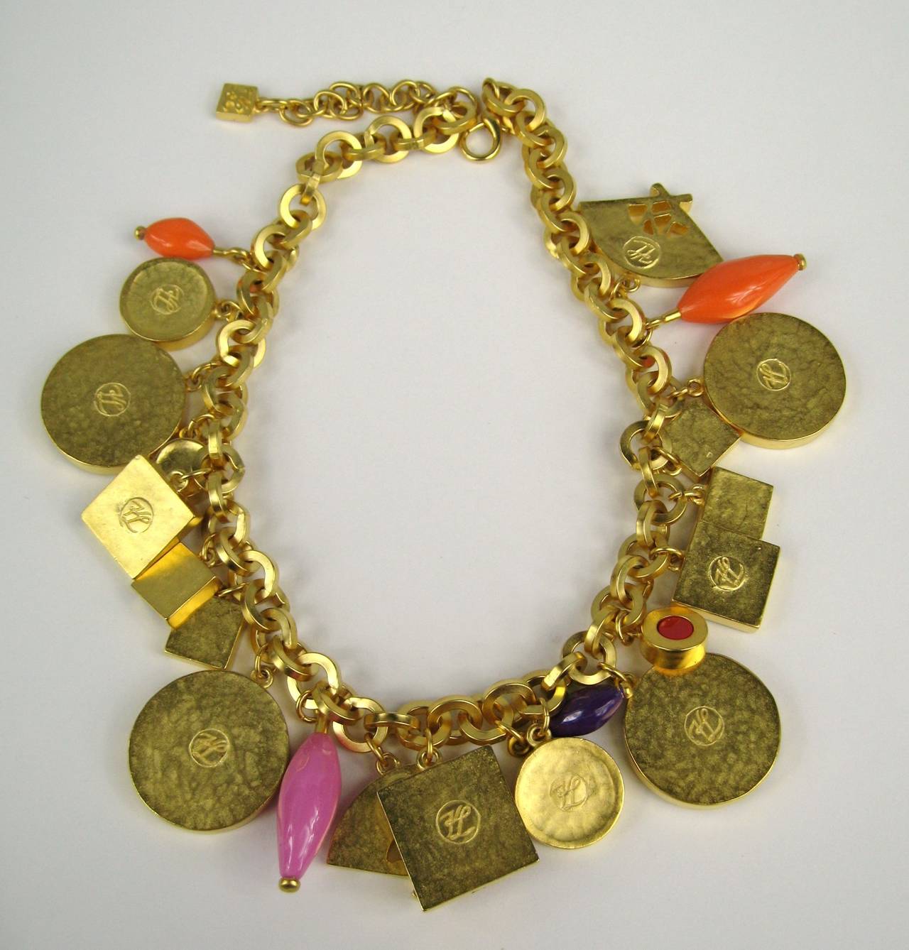 Vintage Karl Lagerfeld Enameled Charm Necklace 1980s New never worn For