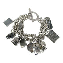 Heavy Sterling Silver Charm Bracelet "Better for the Earth" Susan Cummings 1980s