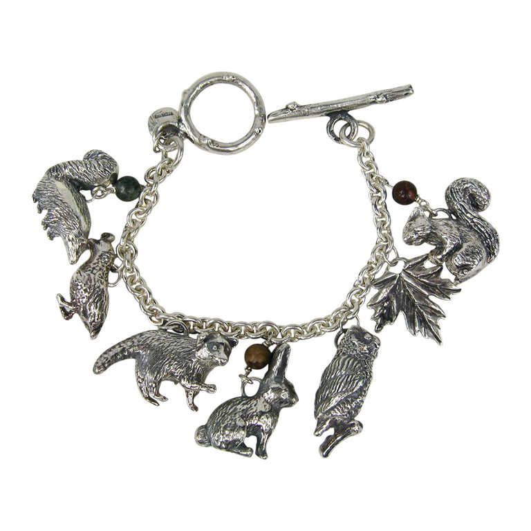 Sterling Silver3-D  Charm Bracelet Animals Susan Cummings 1980s