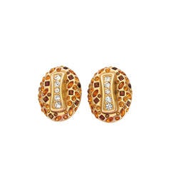 Vintage Daniel Swarovski Amber & Clear Crystal earrings NEW OLD STOCK