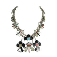 Zuni Sterling Silver Bumble Bee Squash Bloosom Necklace 1975 Tanner Chaney 12