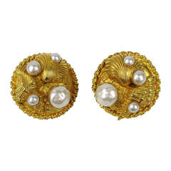 1980's Dominique Aurientis Gold Gilt Sea shell Earrings New Old stock 12
