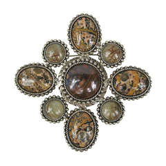 Massive Sterling Stephen Dweck Jasper Brooch New Old Stock 12