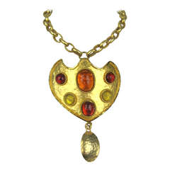 1980's Dominique Aurientis gripoix Shield Necklace New Old stock 3