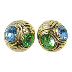 Ciner Blue & Green Swarovski Crystal Earrings New old stock 3